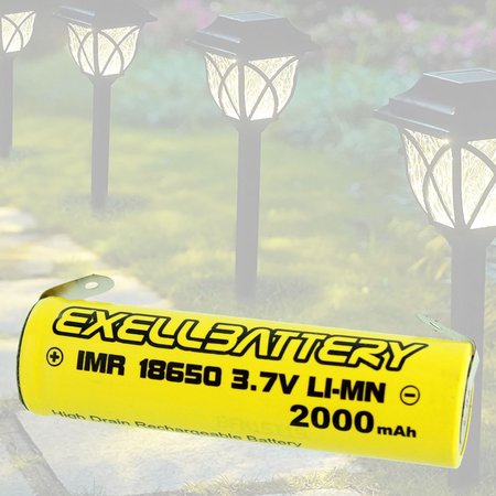 EXELL BATTERY 3.7V 18650 Li-Ion 2000mAh Rechargeable Solar Light  Battery w/ SOLDER TABS EBLI-18650C20WT_SOLAR
